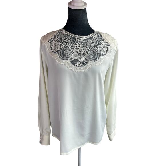 Yves St Clair- Vtg Sz 8 Cream- Blouse- intricate embroidery- long sleeve button - Picture 1 of 5